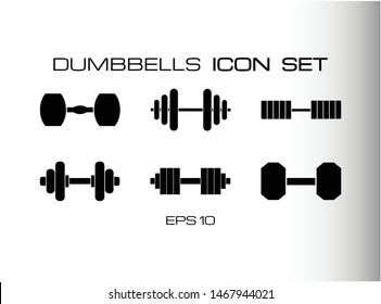 Set of Dumbbells Icon Illustration. Consist of Six Icon Images with Glyph or Solid Style Isolated on White Grey Background.- Vector EPS 10