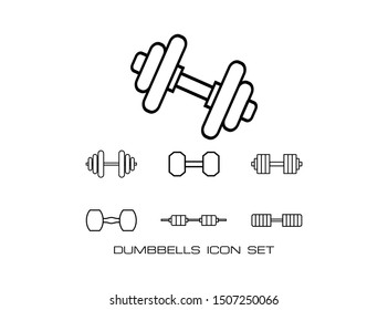 Set of Dumbbells Icon Illustration. Consist of Six Icon Images with Line Style Isolated on White Background. Suitable for Gym and Fitness Center Sign and Symbol. Vector Illustration