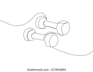 Set of dumbbells one line art. Continuous line drawing of sport, strength, power, fitness, activity, active, muscular, wellness, weightlifting, weight, workout, athlete, kettlebell, muscle.