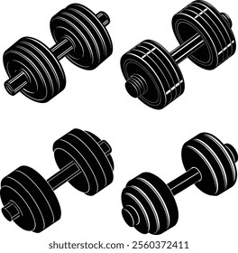 Set of Dumbbells silhouette vector illustration