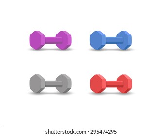 Set of dumbbells in various colors
