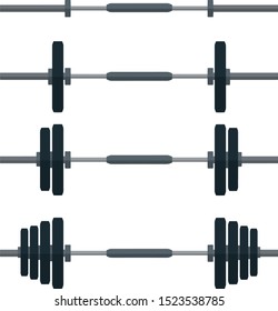 Set of dumbbells with weights. Sports equipment of weightlifter. Round discs on the rod. Element of gym. Cartoon flat illustration