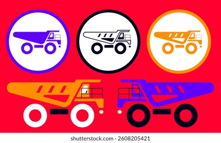Set of dump trucks icons. Construction vehicles for BTP and civil works.