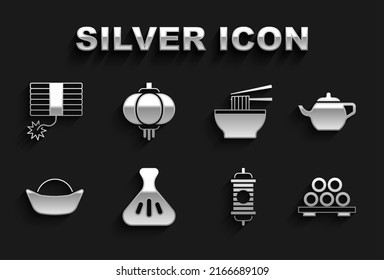 Set Dumpling, Chinese tea ceremony, Sushi cutting board, paper lantern, Asian noodles bowl, Firework and  icon. Vector