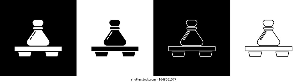 Set Dumpling on cutting board icon isolated on black and white background. Traditional chinese dish.  Vector Illustration
