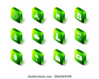 Set Dumpling on cutting board, Decree, paper, parchment, scroll, Jar of honey, Gong, Yin Yang and envelope, Chinese tea ceremony, Firework and  icon. Vector