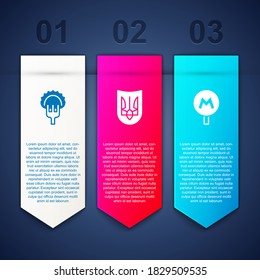 Set Dumplings on fork, Ukrainian trident and Metro Underground. Business infographic template. Vector.