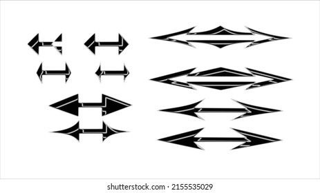 Set of duo arrows (reversible hands) with a hard metallic sheen. Vector.