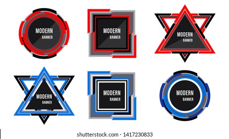 Set duotone banners abstract 3d different geometric shapes (square, triangle, circle). Beautiful emblem for the product. Vector, Illustration.