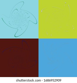 set of duotone curly, coil, gyration volute shapes. twine vortexes rotating in concentric, radial, radiating and circular, circling fashion