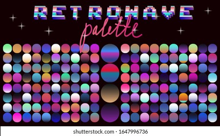 Set of duotone and holographic swatches for trendy coloring. Retrowave neon color palette.