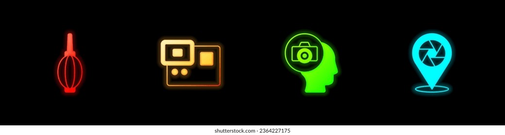 Set Dust blower, Action extreme camera, Photo and Camera shutter icon. Vector