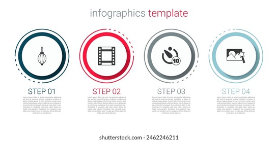 Set Dust blower, Camera roll cartridge, timer and Photo retouching. Business infographic template. Vector