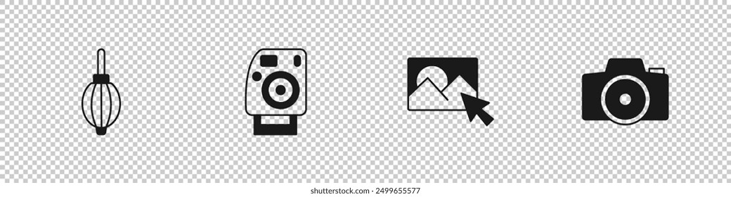 Set Dust blower, Photo camera, retouching and  icon. Vector