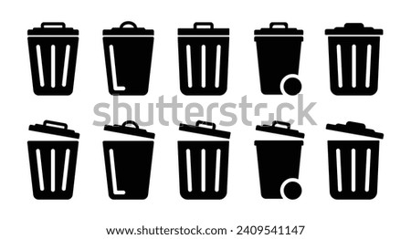 Set of dustbin icon symbol in flat style. Bin icon set. Trash can collection. Trash icons set. Web icon, delete button. Delete symbol flat style on white background. Vector Icon