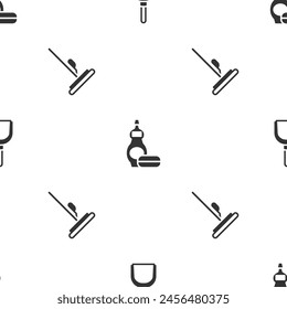 Set Dustpan, Dishwashing liquid bottle and Mop on seamless pattern. Vector