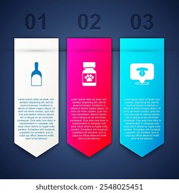 Set Dustpan, Medicine bottle and pills and Cat nose. Business infographic template. Vector