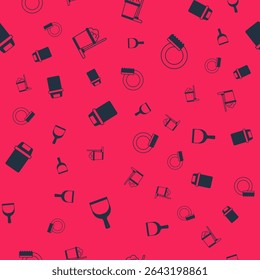 Set Dustpan, Mop and bucket, Trash can and Washing dishes on seamless pattern. Vector
