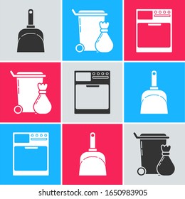 Ajuste el icono de Dustpan , Trash can y Washer. Vector