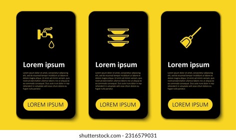 Set Dustpan, Washing dishes and Water tap. Business infographic template. Vector