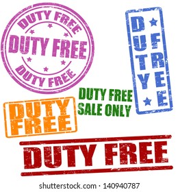 Set of duty free grunge rubber stamps on white, vector illustration