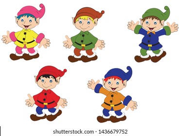 Set of dwarfs in different position. Cartoon Dwarf - Vector