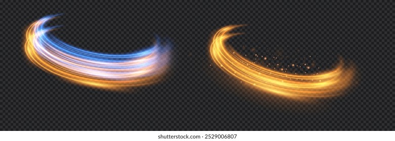 Set of dynadic light lines. Neon light swirl effect. On a transparent background.