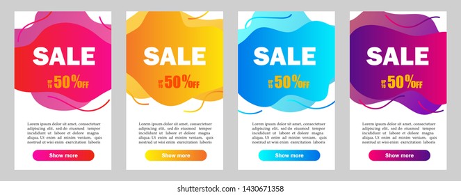 Set of dynamic abstarct geometric liquid shapes.Colorful sale banner template. Modern design covers on grey background for website, presentations or mobille apps. vector eps10