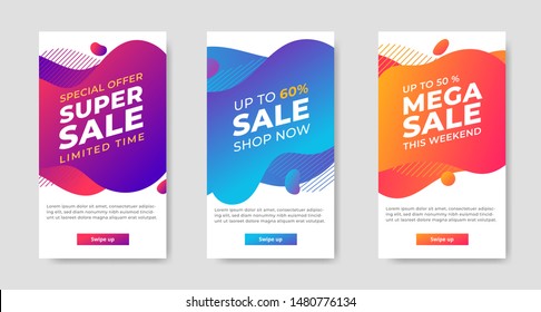 Set of Dynamic abstract shape modern fluid mobile for sale banners. banner template design, Super sale special offer. Vector illustration