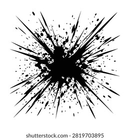 A set of dynamic black ink splashes and paint splotches isolated on white. Perfect for grunge textures, creative backgrounds, and artistic design overlays.