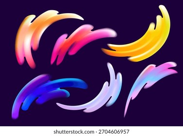 Conjunto de curvas fluidas dinâmicas e formas torcidas. Coleção de elementos de design vetorial colorido.