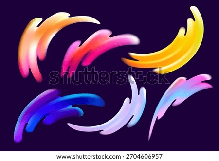 Set of dynamic fluid curls and twisted shapes. Collection of colorful vector design elements.
