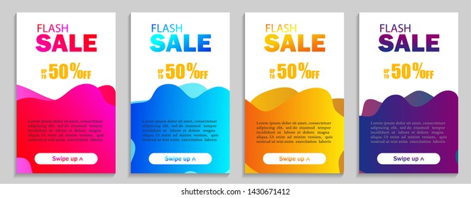 Set of dynamic geometric liquid shapes. Modern design covers for website, presentations or mobile apps. Flash sale template for social media. vector eps10
