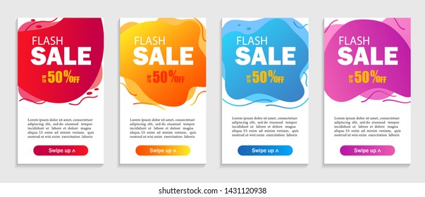 Set of dynamic geometric liquid shapes. Modern design covers for website, presentations or mobile apps. Flash sale template for social media. vector eps10