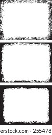 Set of Dynamic Grunge Photo Frame Trio Rough-Edged, grunge vector Splatter-Patterned Borders for Edgy and Artistic Visual Displays