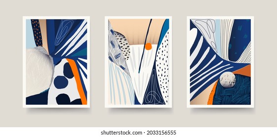 Set dynamic hand drawn concept abstract posters  Modern trendy style wall decor  Collection contemporary artistic posters 