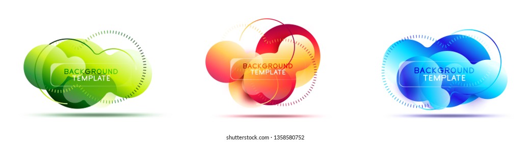 Set of dynamic liquid abstract geometric banners with fluid gradient colors. Futuristic modern vector elements for logo or background