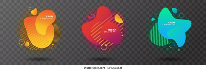 Set Dynamic liquid color shapes  Abstract background. Fluid gradient elements. Form transformation Vector illustration