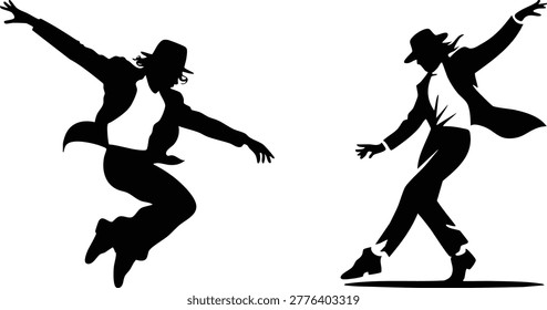 Set of Dynamic Male Dancer Silhouettes in Expressive Performance Poses.