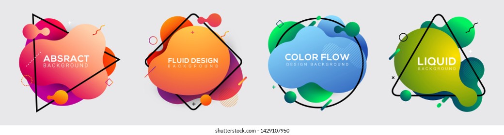 Set of dynamic modern fluid and liquid abstract geometric shapes background. Great for banner, print, promotion and greeting card.