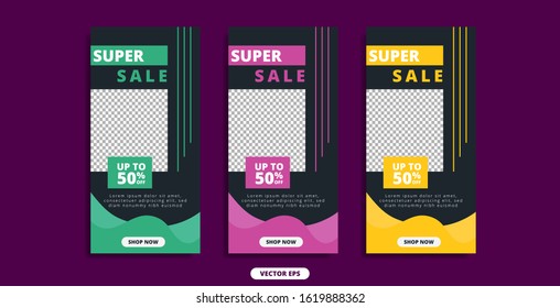 Set of Dynamic Modern Fluid Mobile Flash Sale Banner template design. Good for stories, special offer, social media, advertising