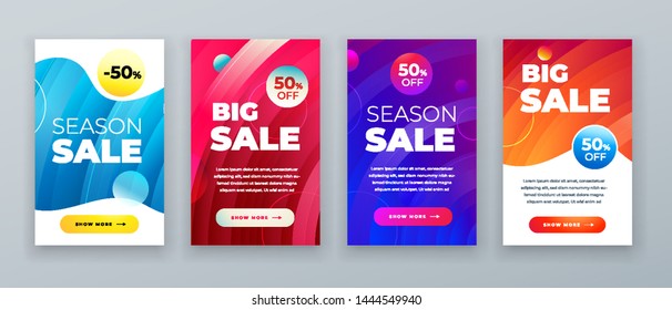 Set of dynamic modern fluid sale banner for social media stories, web page, mobile phone. Sale banner template design special offer set. Eps10 vector.