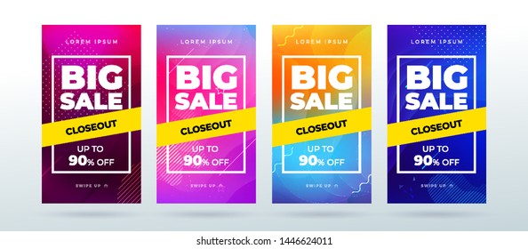 Set of dynamic modern fluid sale banner for social media stories, web page, mobile phone. Sale banner template design special offer set. Eps10 vector.