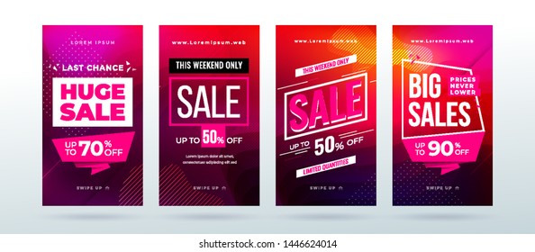 Set of dynamic modern fluid sale banner for social media stories, web page, mobile phone. Sale banner template design special offer set. Eps10 vector.
