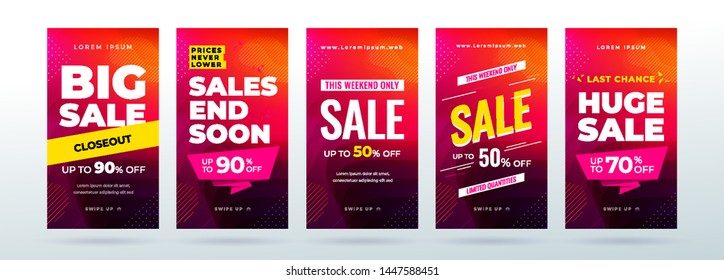 Set of dynamic modern fluid sale banners for social media stories, web page, mobile phone. Sale banner template design special offer set.