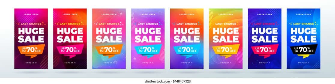 Set of dynamic modern fluid sale banners for social media stories sale, web page, mobile phone. Sale banner template design special offer set.