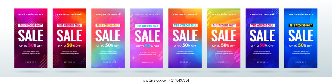 Set of dynamic modern fluid sale banners for social media stories sale, web page, mobile phone. Sale banner template design special offer set.