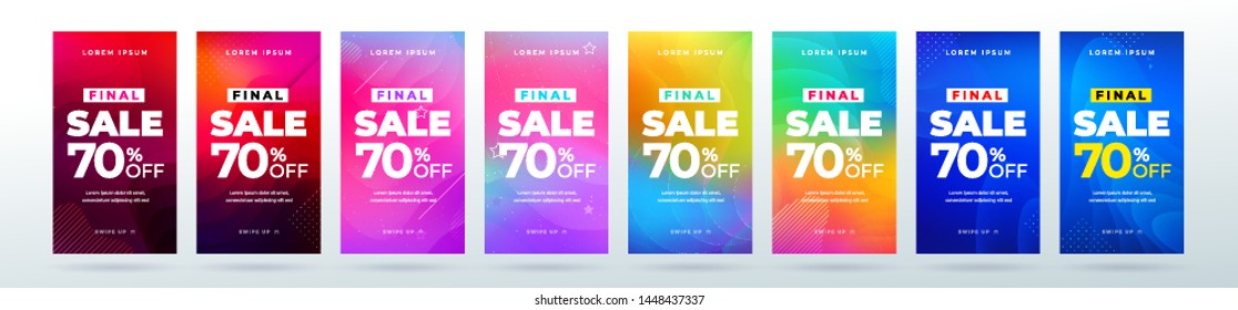 Set of dynamic modern fluid sale banners for social media stories sale, web page, mobile phone. Sale banner template design special offer set.