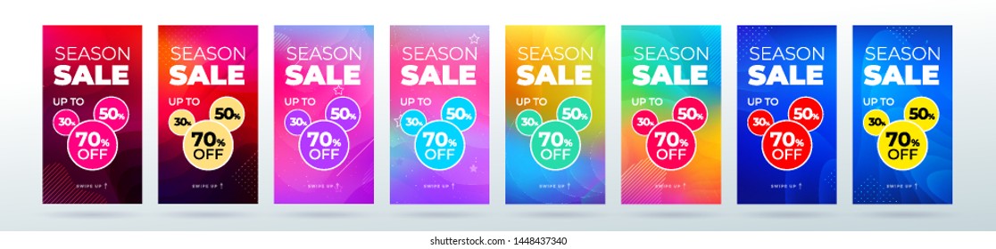 Set of dynamic modern fluid sale banners for social media stories sale, web page, mobile phone. Sale banner template design special offer set.