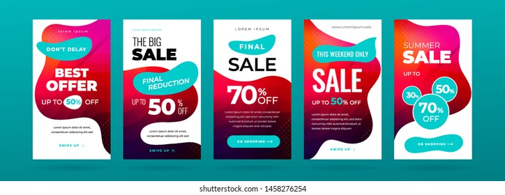 Set of dynamic modern fluid sale banner for social media stories, web page, mobile phone. Sale banner template design special offer set. Eps10 vector.